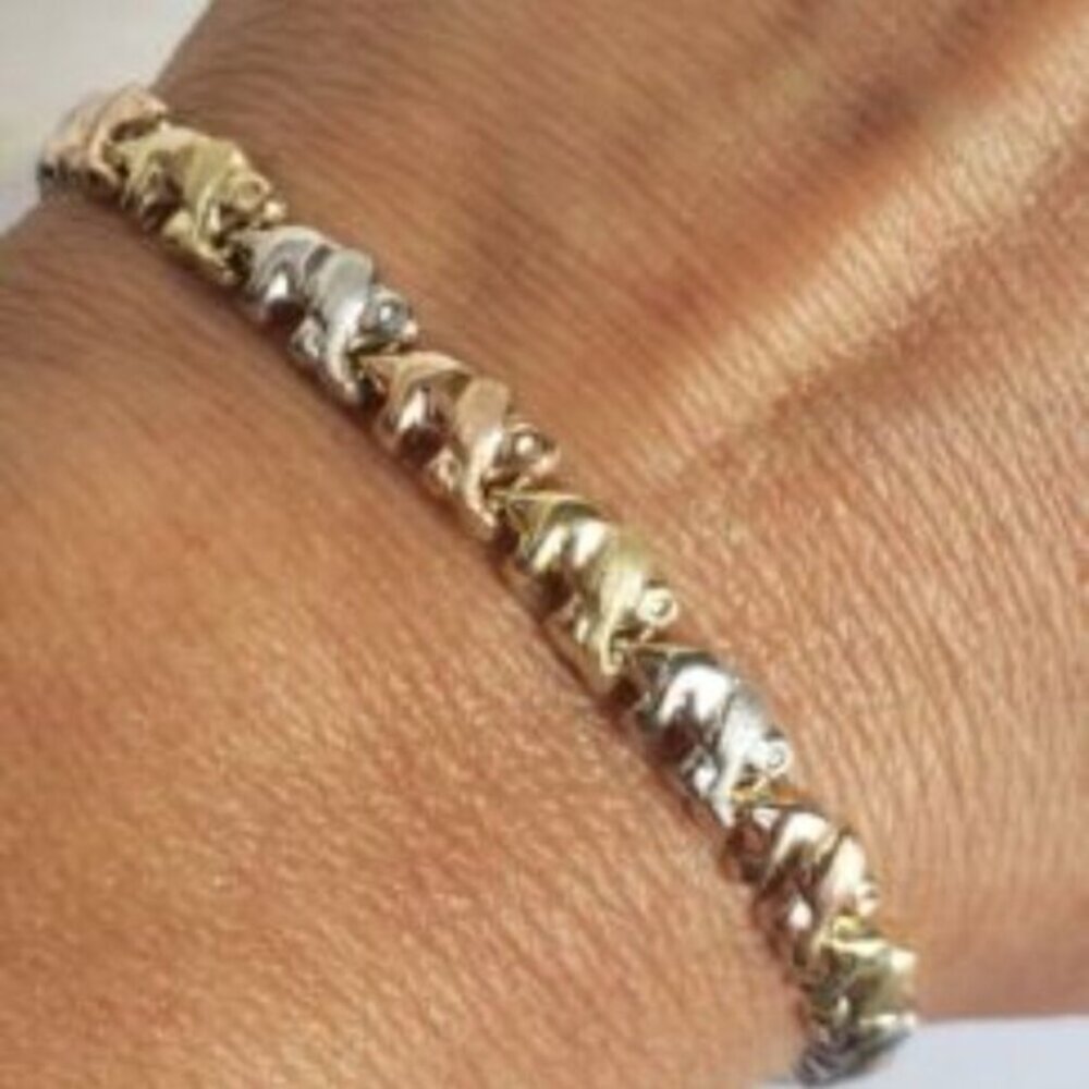 Woman's 14k 3 tone yellow gold Elephant Bracelet 7 Inches Long​